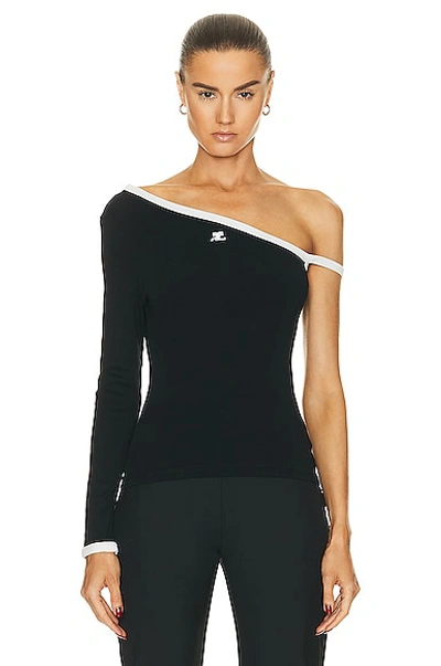 Courrèges Logo-embroidered Single-sleeve Top In Black