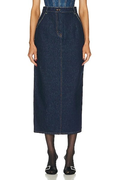 Magda Butrym High Rise Cotton Denim Midi Skirt In Blue