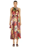 Ulla Johnson Amiko Sleeveless Shiny Pleated Midi Dress In Medallion