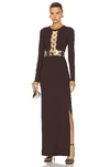 Staud Delphine Long-sleeve Golden Hardware Cutout Dress In Brown