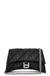 Balenciaga Crush Croc-embossed Wallet On Chain In Charcoal Black
