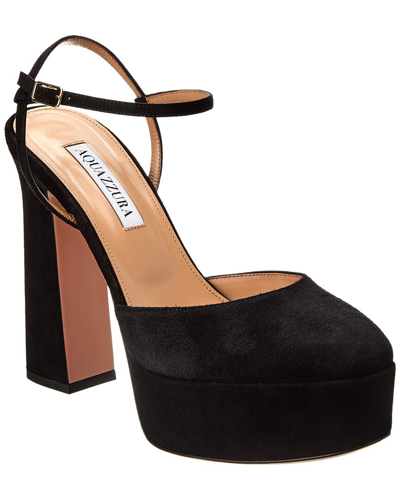 Aquazzura 120mm Groove Plateu Suede Pumps In Black