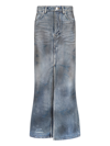 Balenciaga Dark Blue Maxi Skirt With Crinkled Effect With Logo Patch In Cotton Denim Woman In Blue