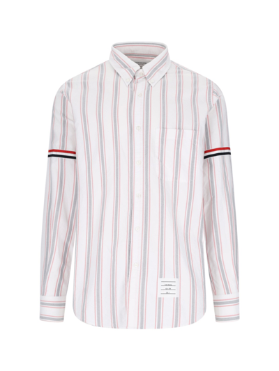 Thom Browne Tricolour-stripe Cotton Shirt In White