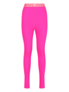 Versace La Greca Printed Waistband Leggings In Purple