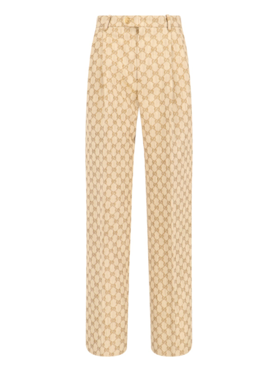 Gucci Gg Linen-blend Trousers In Beige