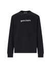 Palm Angels Black Cotton Crew Neck Sweatshirt With White Logo In Black