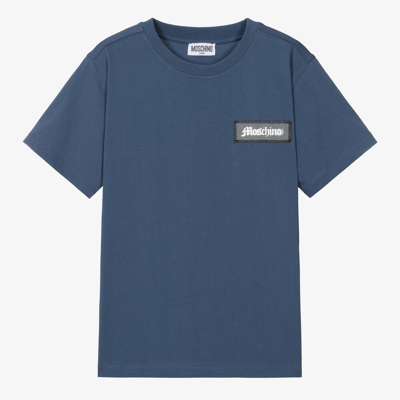 Moschino Kid-teen Teen Boys Blue Cotton Patch T-shirt