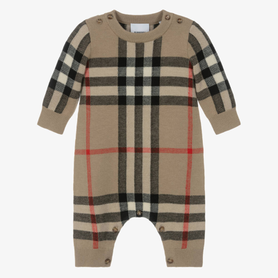 Burberry Beige Check Wool & Cashmere Baby Romper