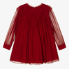 CHLOÉ GIRLS RED SILK RUFFLE DRESS