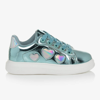 A DEE GIRLS BLUE PATENT LACE-UP TRAINERS
