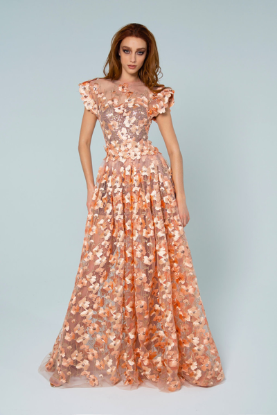 Marc Bouwer Peach Bouquet Gown In Multi