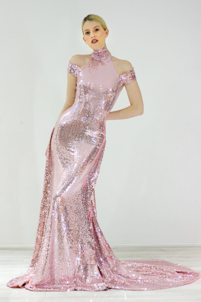 Marc Bouwer Liquid Pink Margot Gown In Multi