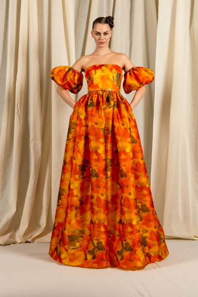 Naeem Khan Silk Twill Ball Gown In Multi