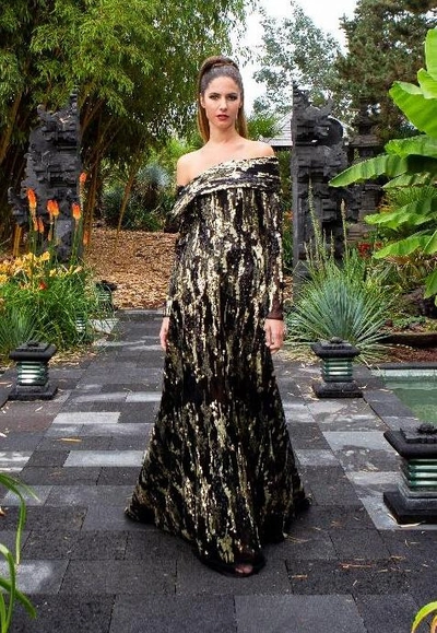 Edward Arsouni Paillettes Lace Gown In Black