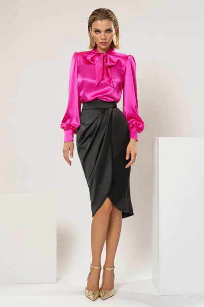Cristallini Timeless Silk Blouse With Diamond Blossom Satin Skirt In Multi
