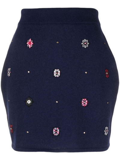 Barrie Floral-motif Cashmere-cotton Straight Skirt In 245 Blue