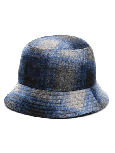 Isabel Marant Logo Embroidered Checked Bucked Hat In Blue