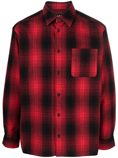 Apc Check-pattern Cotton-blend Shirt In Red