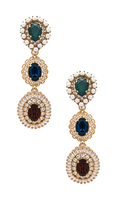 Anton Heunis Multi Gem Cluster Chandelier Earrings – Green  Blue  Garnet  & Cream In Metallic Gold