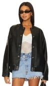 Free People Wild Rose Faux Leather Bomber Jacket In Black