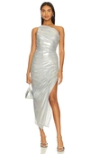 Bcbgmaxazria Shimmer Evening Dress In Metallic Silver