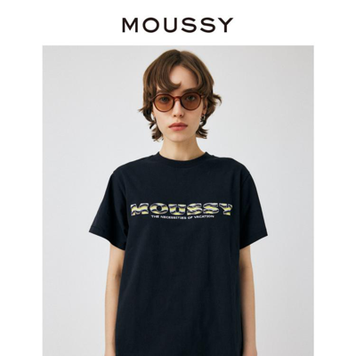Moussy 夏季新款多巴胺复古logo刺绣t恤女10gsq90-0680 In Black