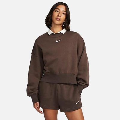 Nike Oversized Crewneck Sweatshirt In Baroque Brown/sail 