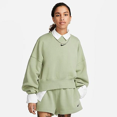 Nike Women's Sportswear Phoenix Fleece Oversized Crewneck Sweatshirt In Oil Green/black
