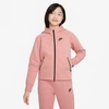 Nike Sportswear Tech Fleece Big Kids' (girls') Full-zip Hoodie In Red Stardust/black