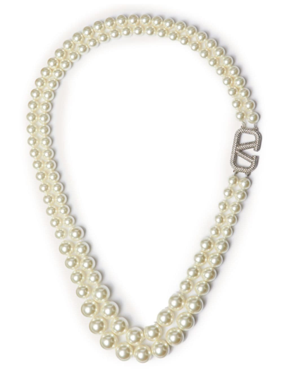 Valentino Garavani Vlogo Signature Faux-pearl Necklace In K0w