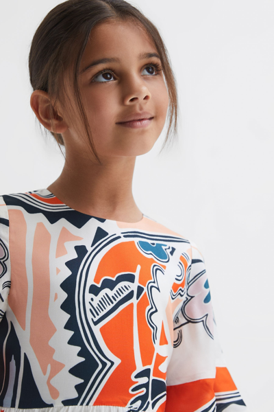 Reiss April - Coral Senior Printed Floaty Dress, Uk 9-10 Yrs