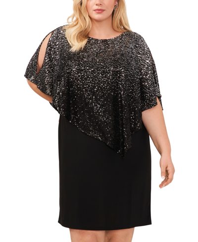 Msk Plus Size Round-neck Sequin Overlay Sheath Dress In Black
