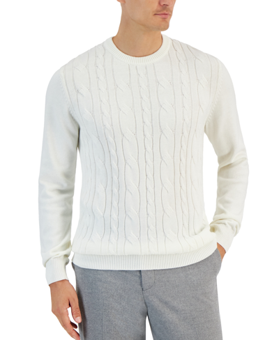 Club Room Men's Elevated Mixed Cable Long Sleeve Crewneck Sweater, Created For Macy's In Winter Ivory