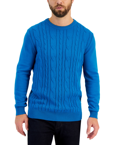 Club Room Men's Elevated Mixed Cable Long Sleeve Crewneck Sweater, Created For Macy's In Nearing Dusk