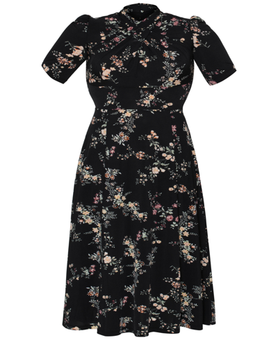 Rachel Rachel Roy Plus Size Floral-print Twist-neck Harland Dress In Black Indigo Floral