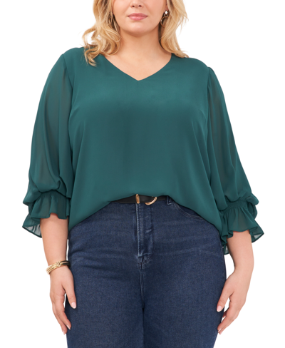 Vince Camuto Plus Size Blouson-sleeve V-neck Blouse In Deep Forest