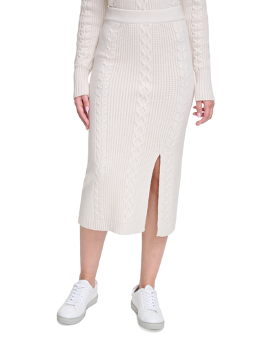 Calvin Klein Jeans Est.1978 Women's Cable-knit Pull-on Midi Skirt In Chalk