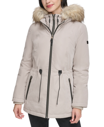 Dkny Women's Faux-fur-trim Anorak Coat In Thistle