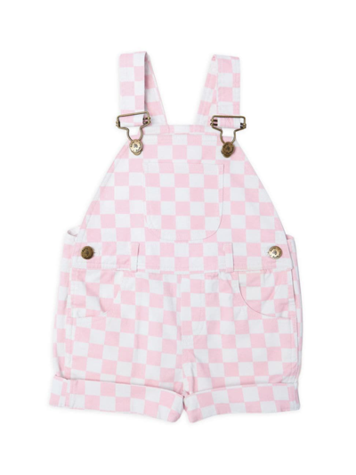 Dotty Dungarees Baby's,little Girl's & Girl's Checkered Shortalls In Pink