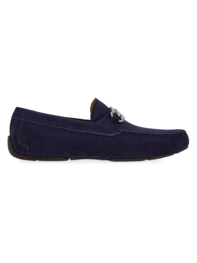 Ferragamo Gancini-buckle Leather Loafers In Blue Marine New Biscotto
