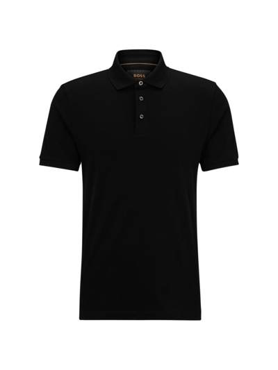 Hugo Boss Mercerized-cotton Polo Shirt With Mother-of-pearl Buttons In Black