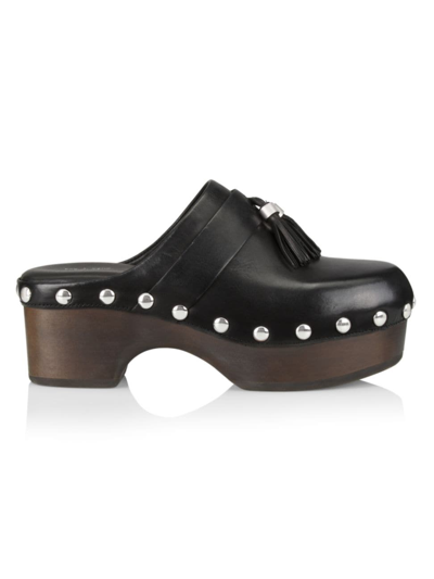 Rag & Bone Johannes Leather Tassel Mule Clogs In Black