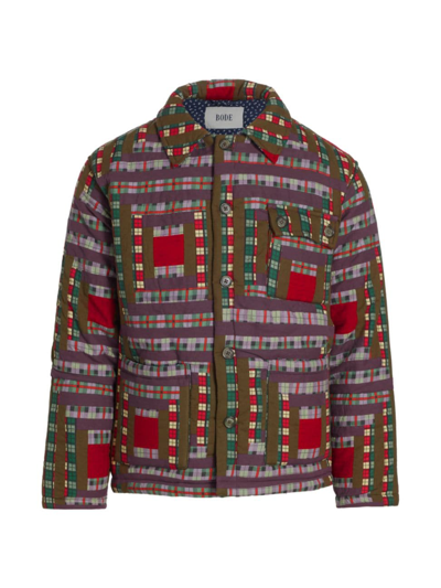 Bode Log Cabin Patchwork Checked Cotton Jacket In Purple
