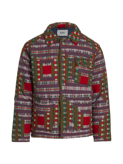 Bode Log Cabin Patchwork Checked Cotton Jacket In Purple Multi
