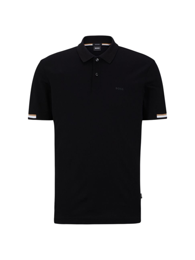 Hugo Boss Men's Regular-fit Polo Shirt With Rubberized Logo In Black