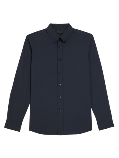 Theory Hugh Wool Blend Slim Fit Dress Shirt In Navy