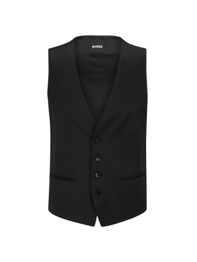 Hugo Boss Men's Single-breasted Waistcoat In Virgin-wool Serge In Black
