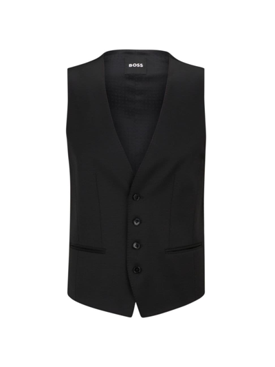 Hugo Boss Single-breasted Waistcoat In Virgin-wool Serge In Black