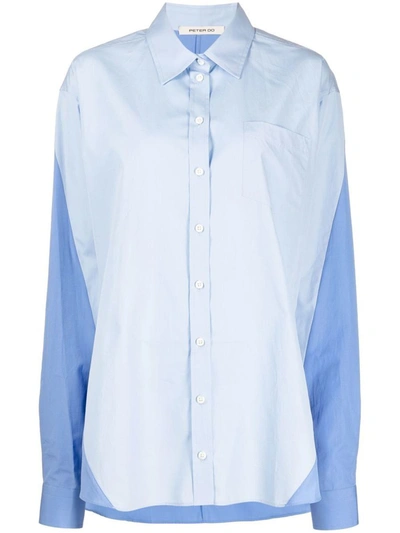 Peter Do Colour-block Cotton Shirt In Light Blue Medium